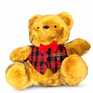 VTG 1993 Belkie Bear Plaid Vest Teddy Bear with Red Bow Tie